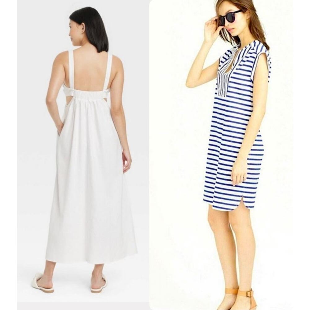 J. Crew and A New Day Summer Dress Bundle (2) Striped Linen, sz XS - Picture 2 of 14